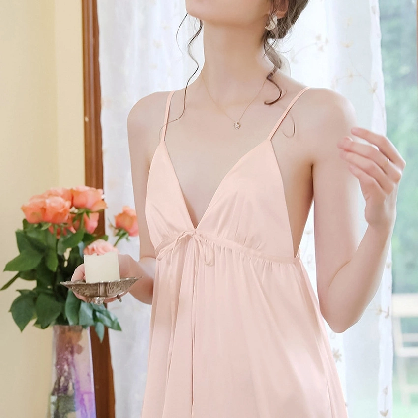 2023 Summer Fashion Loungewear Dress V Neck Sleeveless Long Silk Satin Night Dresses for Woman