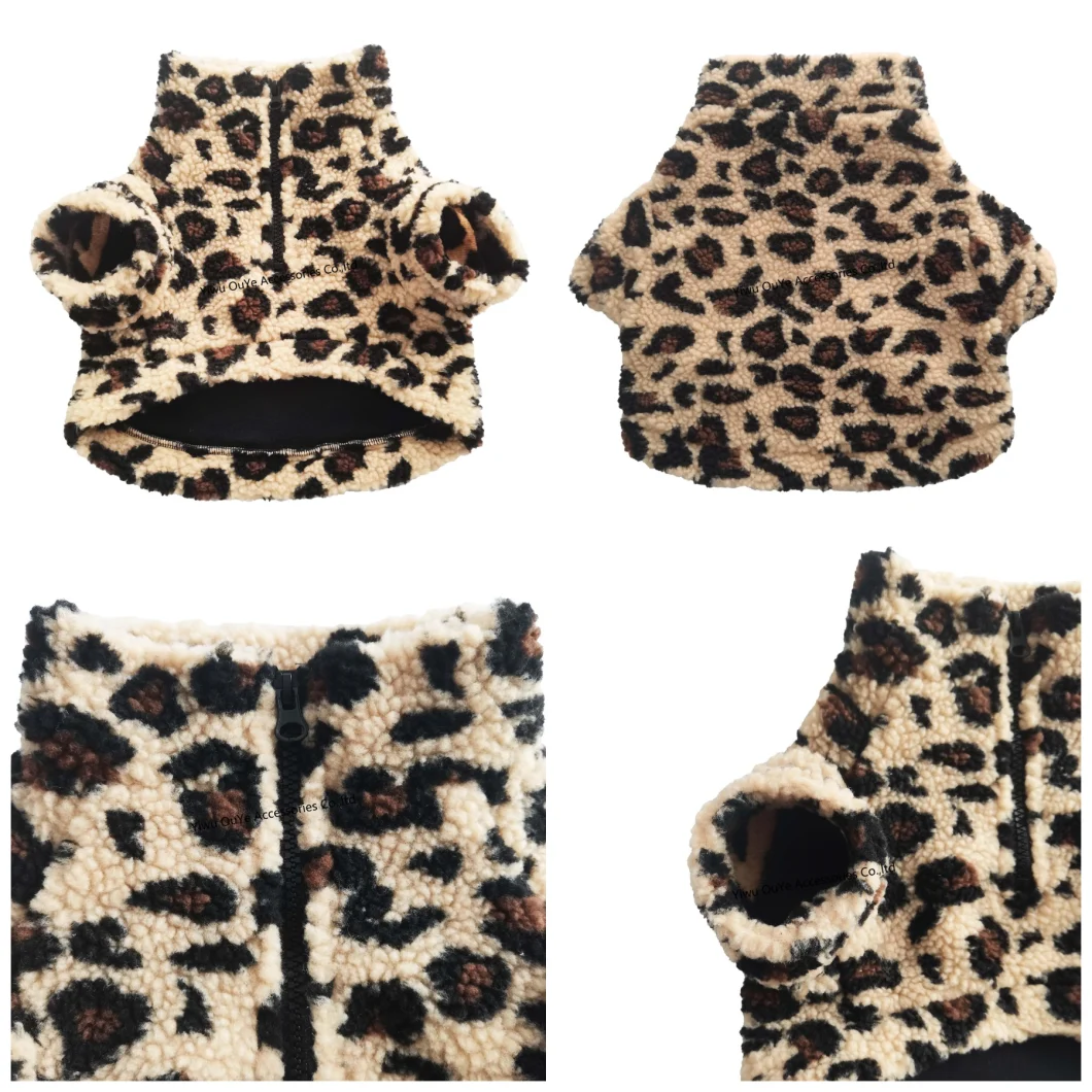 Quality Durable Fashion Zip Lamb Fleece Soft Lined Leopard Dog Winter Coat Clothes Pet Apparel