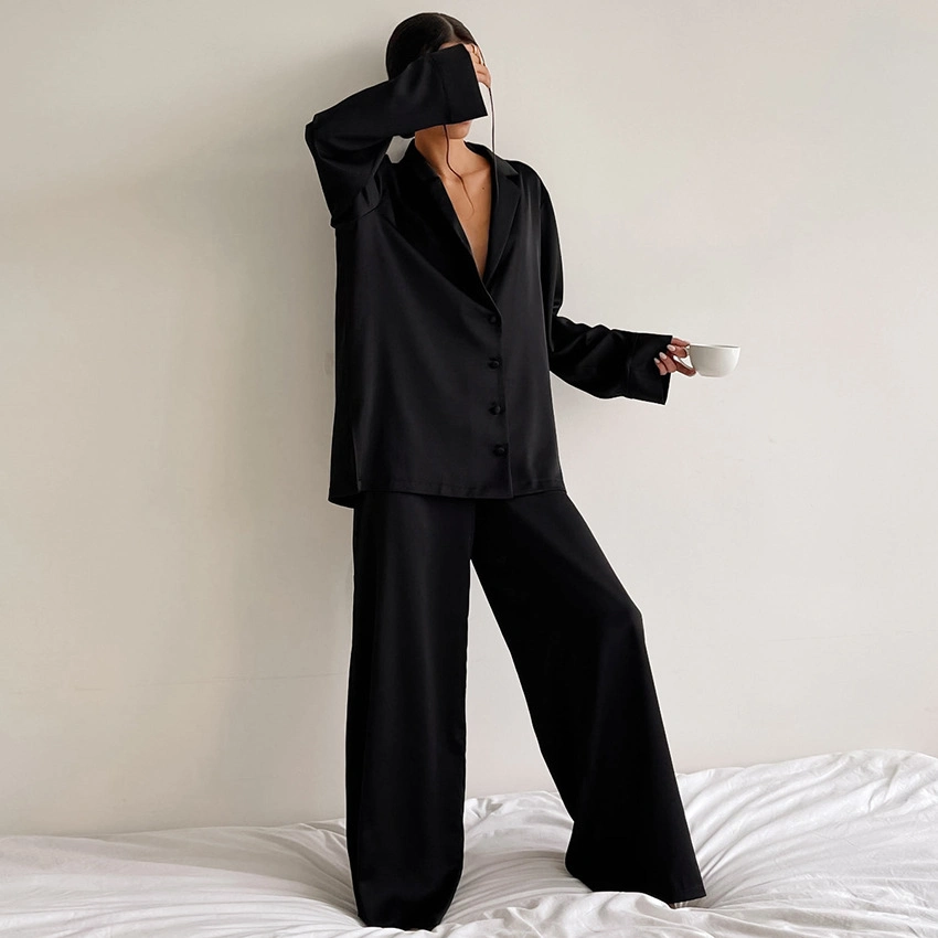 Ladies Silk Pajama Set Long Sleeve and Pant Satin Sleepwear for Women