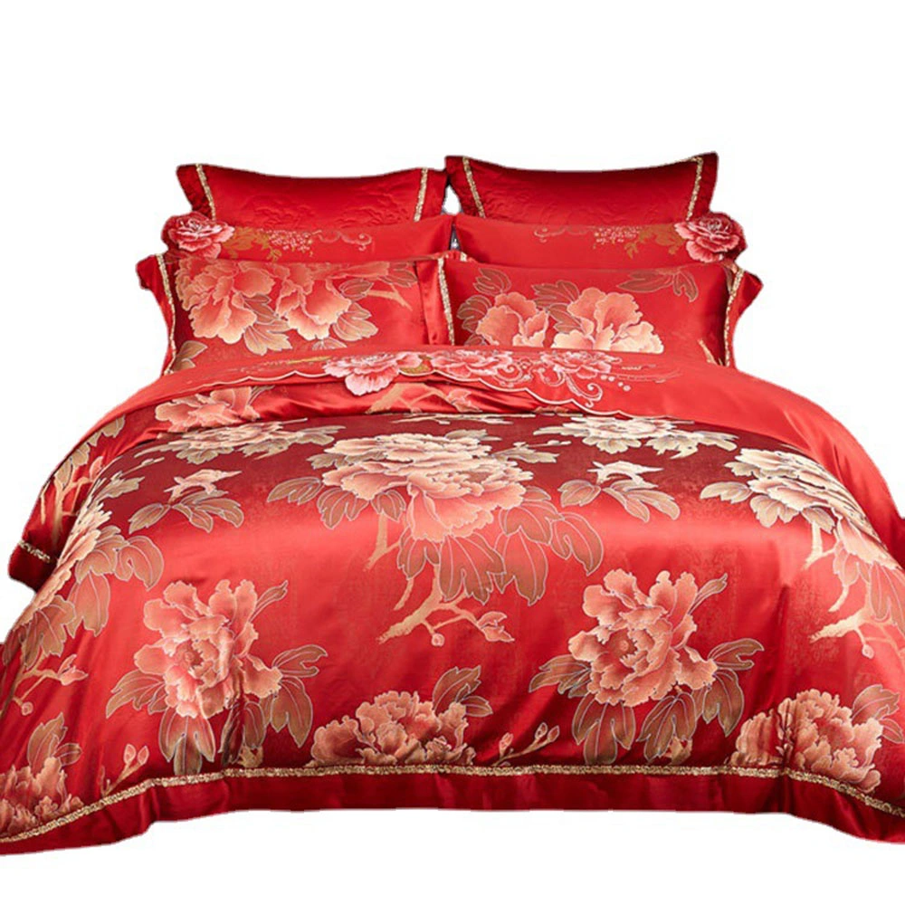 Hsbs005 Four Piece Wedding Set Weighing 100 Silk Bedding Silk Jacquard Yarn Dyed Red Wedding Set Wholesale