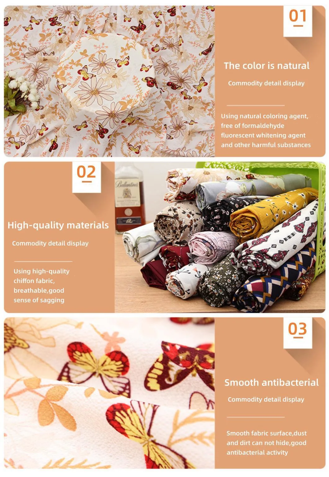 100% Polyester Woven Digital Printing Printed Pure Silk Crepe Chiffon Silk Fabric for Dress Blouse Lining Garment Textile