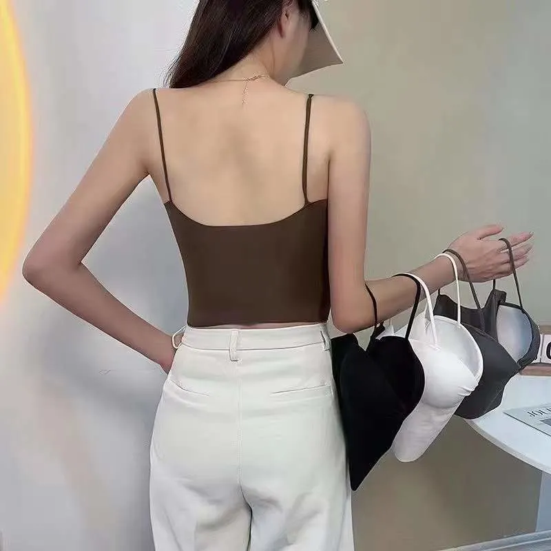 Simple Ice Silk Beautiful Back Solid Color Camisole Female Summer Outer Wear Underwear Female