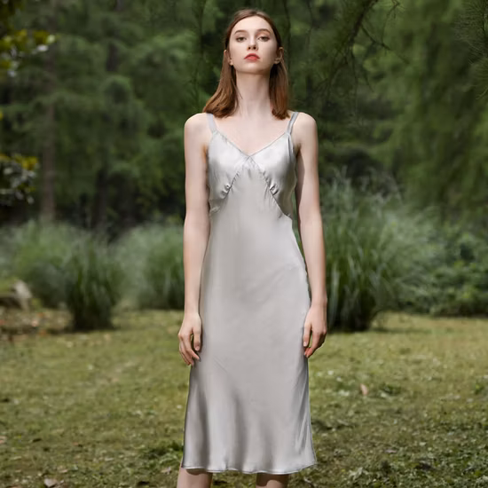 Vestido de noche de satén de noche de seda de verano para mujer Vestido de seda informal para niña
