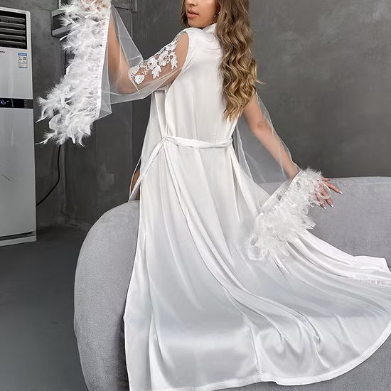 Bata de noche de seda pura personalizada para mujer