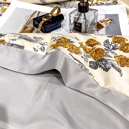 Sábana de boda de seda lavada bordada y funda nórdica Ropa de cama de cuatro piezas